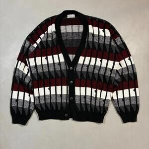 Vintage 80s Area Grandpa Knit Cardigan Sweater Longsleeve Geometric Abstract